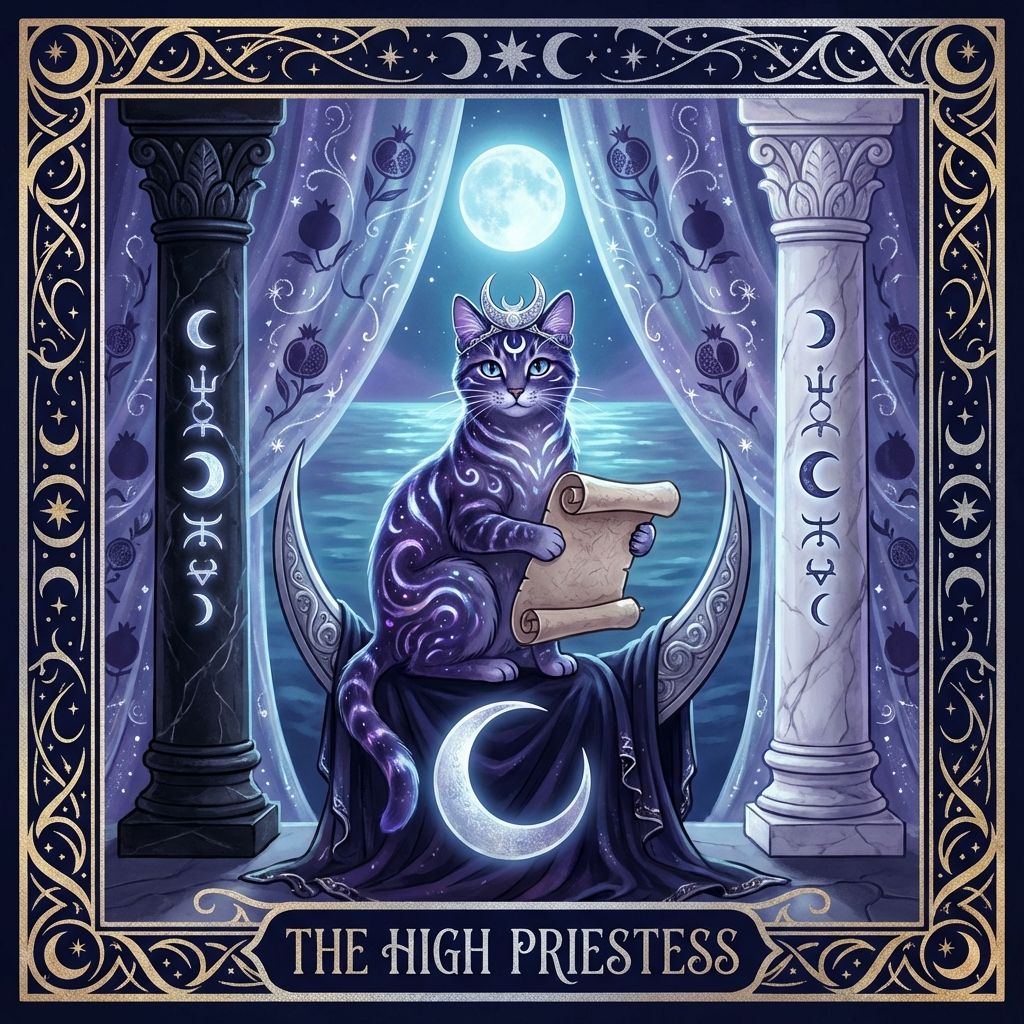 The Sphinx Cat (The High Priestess) tarot card