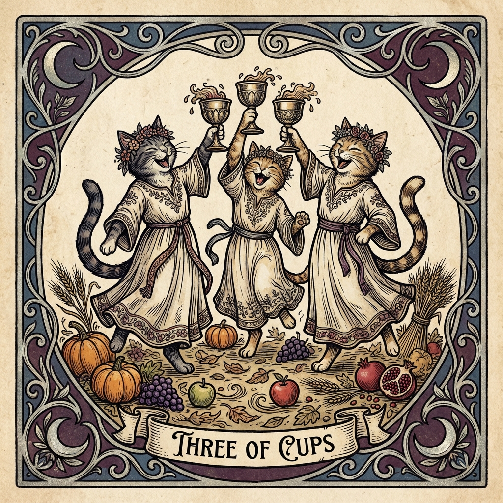 Three of Milk Bowls (Three of Cups) tarot card