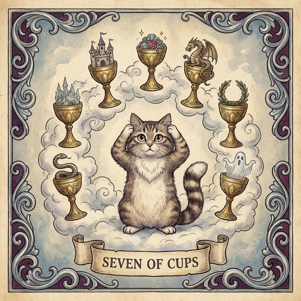Seven of Milk Bowls (Seven of Cups) tarot card