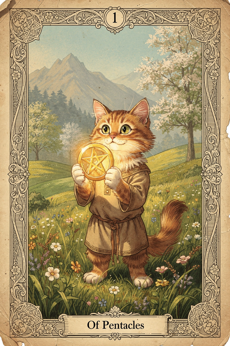 Kitten of Yarn Balls (Page of Pentacles) tarot card